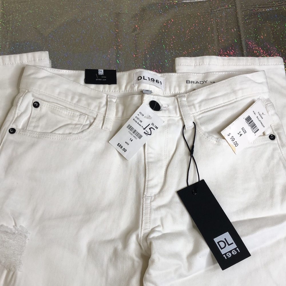 DL 1961 Brady Slim Bulletproof Jeans Size 14 Boys White Distressed